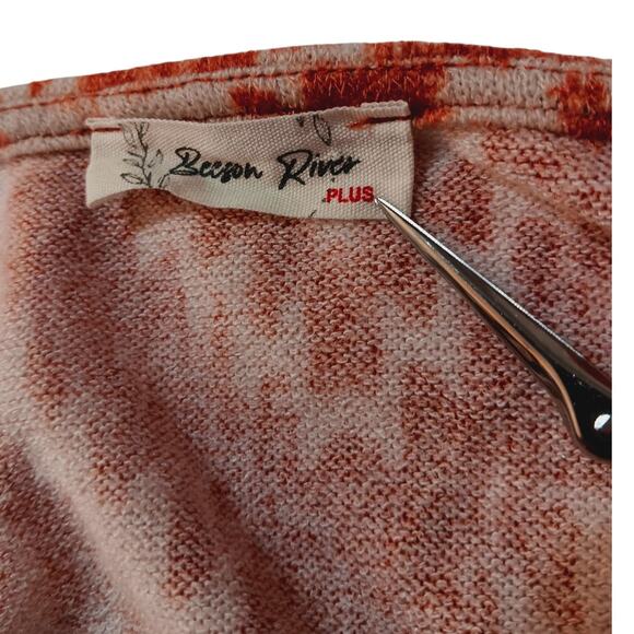 BEESON RIVER Sweater Top Plus 2X Light V-Neck Southwestern Aztec‎ Rust Orange - Picture 4 of 9